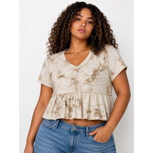 SO Tie Dye Peplum Crop Top Large Beige NWT
